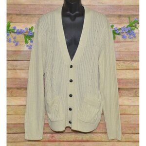 NWOT John Blair Mens Beige Button Up Cardigan Sweater XLT Cable Knit Academia